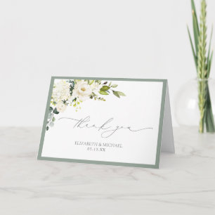 Elegant Grey Green Watercolor Floral Photo Wedding Card
