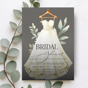 Elegant Grey Greenery Dress Gown Bridal Shower Invitation