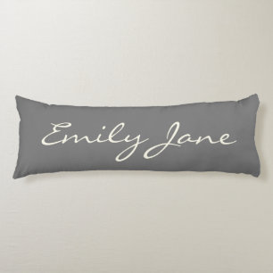 Elegant Grey Handwritten Script Name Custom Body Pillow