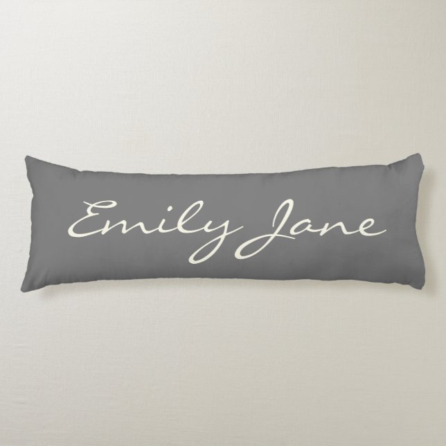 Elegant Grey Handwritten Script Name Custom Body Pillow (Front)