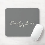 Elegant Grey Handwritten Script Name Custom Mouse Pad<br><div class="desc">This custom mouse pad features your name in beautiful handwritten script lettering on a stylish charcoal grey background. Great gift idea.</div>