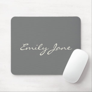 Elegant Grey Handwritten Script Name Custom Mouse Pad