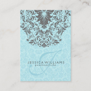 Elegant Grey Lace Baby Blue Damasks Background Business Card