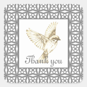 Elegant grey lace pattern with bird square sticker