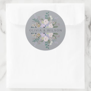 Elegant grey & lavender Botanical  Floral  Classic Round Sticker
