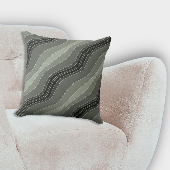Elegant Grey Layered Lines Pattern Throw Pillow (Elegant Grey Layered Lines Pattern Throw Pillow, Living Room)