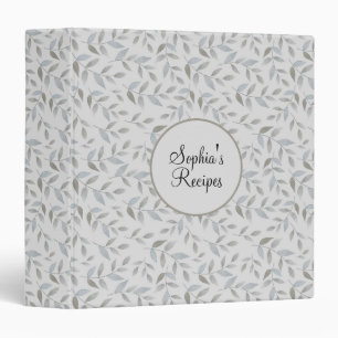 Elegant Grey Leaves Custom Recipe Binder