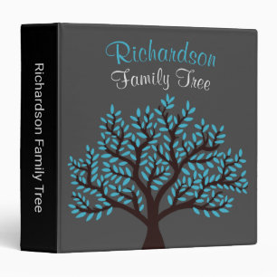 Elegant Grey Light Blue Leaf Family Tree Genealogy Binder