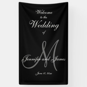 Elegant Grey M Initial and Names Wedding Banner