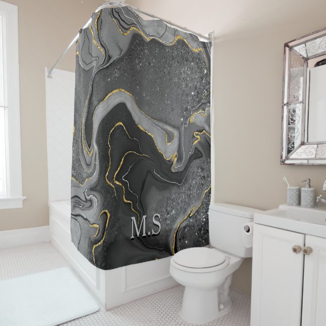 Elegant grey marble art faux gold glitter (In Situ)