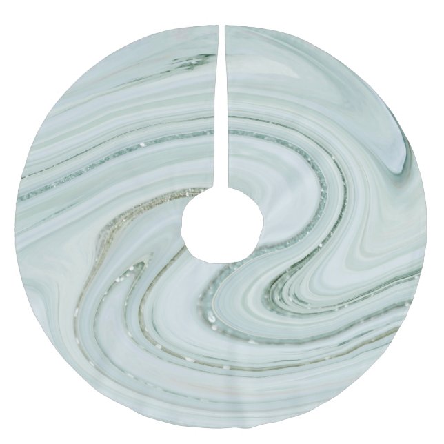 Elegant Grey Marble Swirl Silver Glitter Luxurious Brushed Polyester Tree Skirt (Front)