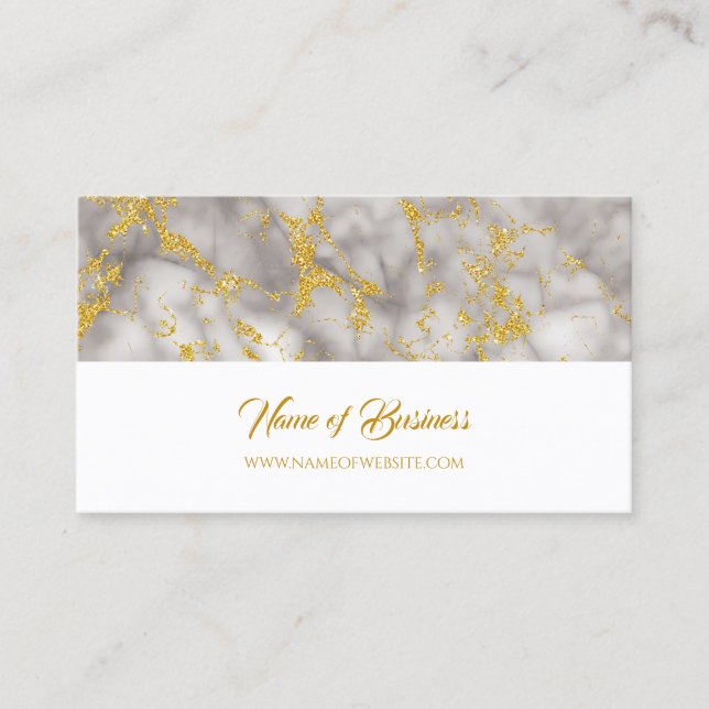 Elegant Grey Marble With Faux Gold Glitter Business Card (Front)