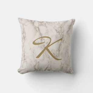 Elegant Grey Marble with gold name initial Throw Pillow
