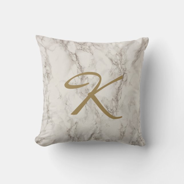 Elegant Grey Marble with gold name initial Throw Pillow (Front)