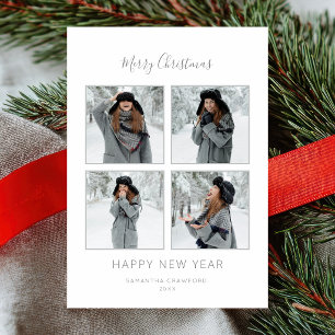 Elegant Grey Minimalist 4 Photo Holiday Card