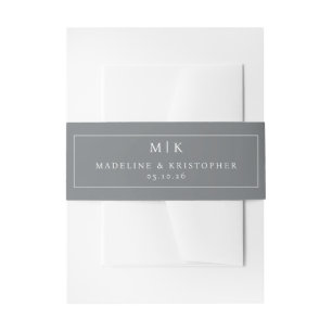 Elegant Grey Minimalist Initials Invitation Belly Band