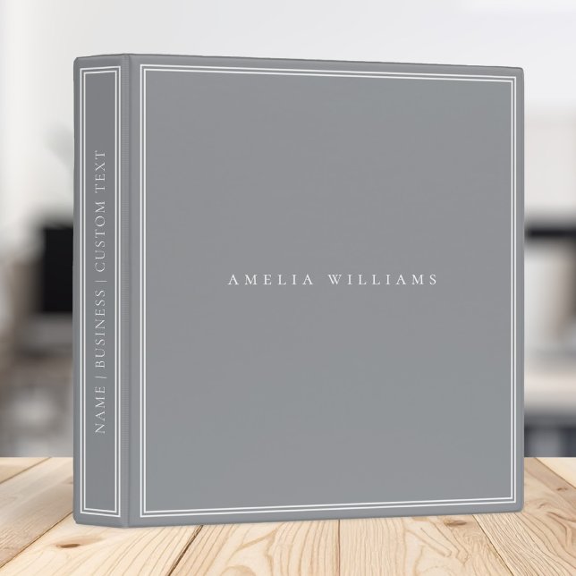 Elegant Grey Minimalist Monogram Name Binder (Creator Uploaded)