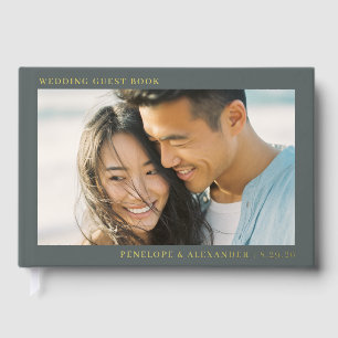 Elegant Grey Minimalist Photo Guest Book