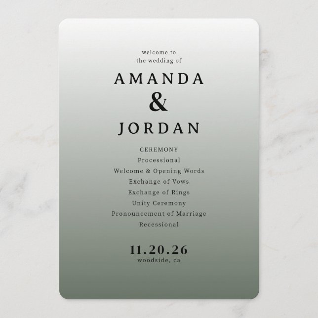 Elegant Grey Minimalist Wedding Program (Front)
