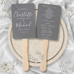Elegant Grey Modern Script Wedding Program Hand Fan