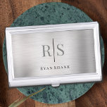 Elegant Grey Monogram & Black Name, Brushed Silver Business Card Holder<br><div class="desc">This elegant Brushed Silver design with personalized grey monogram and black name works well for many professions. Great for Interior Designers,  Consultants,  Hair and Makeup Artists,  Corporate Professionals,  Realtors,  Sales Associates,  Estate Planners and more.</div>