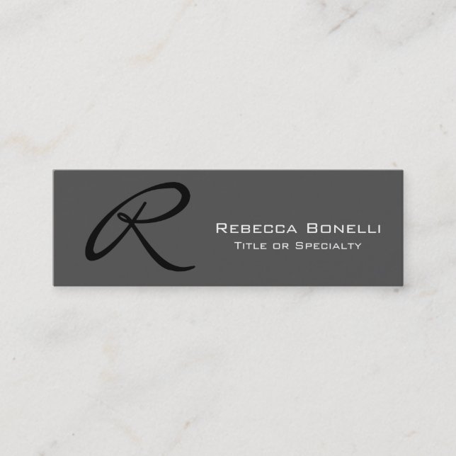 Elegant Grey Monogram Modern Professional Mini Business Card (Front)