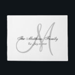 Elegant Grey Monogram Name Newlyweds Wedding Doormat<br><div class="desc">Personalized black and white and grey monogram design with bride and groom last name and wedding date on a white background. Makes a unique and great gift for newlyweds. Great for new house together. Customize with your name,  monogram initial and wedding date and colours. Elke Clarke©</div>