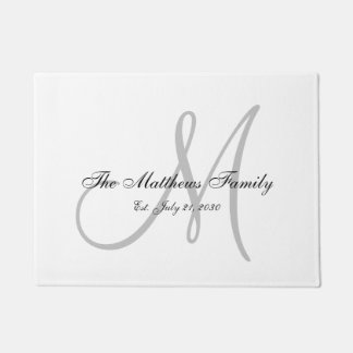 Elegant Grey Monogram Name Newlyweds Wedding Doormat