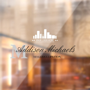 Elegant Grey Monogram Name Title & Logo Window Cling