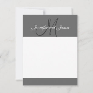Elegant Grey Monogram Names Newly Wed Note Cards