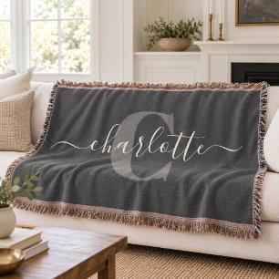 Elegant Grey Monogram Personalized Home Decor Gift Throw Blanket