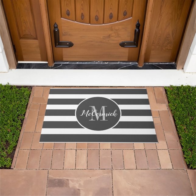 Elegant Grey Monogram Script Name Doormat (Outdoor)