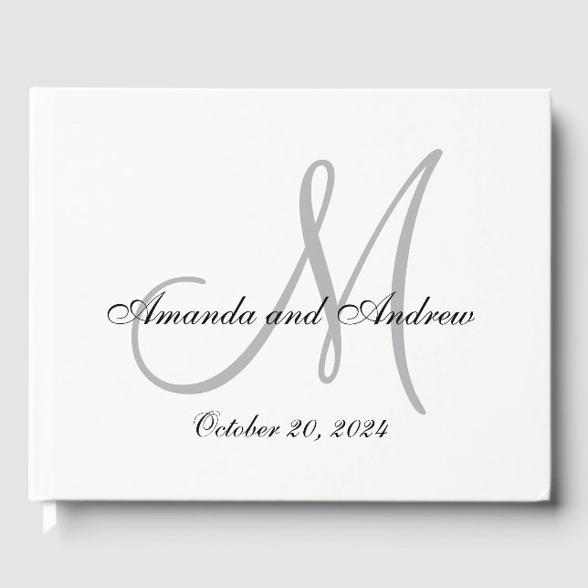 Elegant Grey Monogram with Photo Wedding Guest Book (Front)
