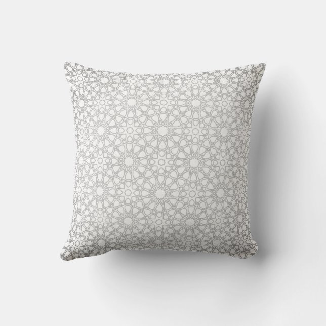 Elegant Grey Moroccan Geometric Pattern Throw Pillow (Back)