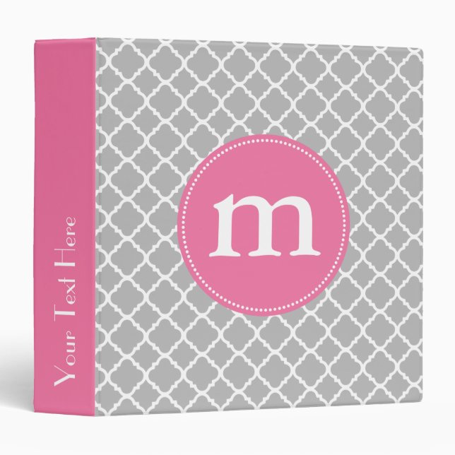 Elegant Grey Moroccan Quatrefoil Personalized Binder (Front/Spine)