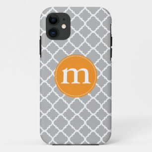 Elegant Grey Moroccan Quatrefoil Personalized iPhone 11 Case