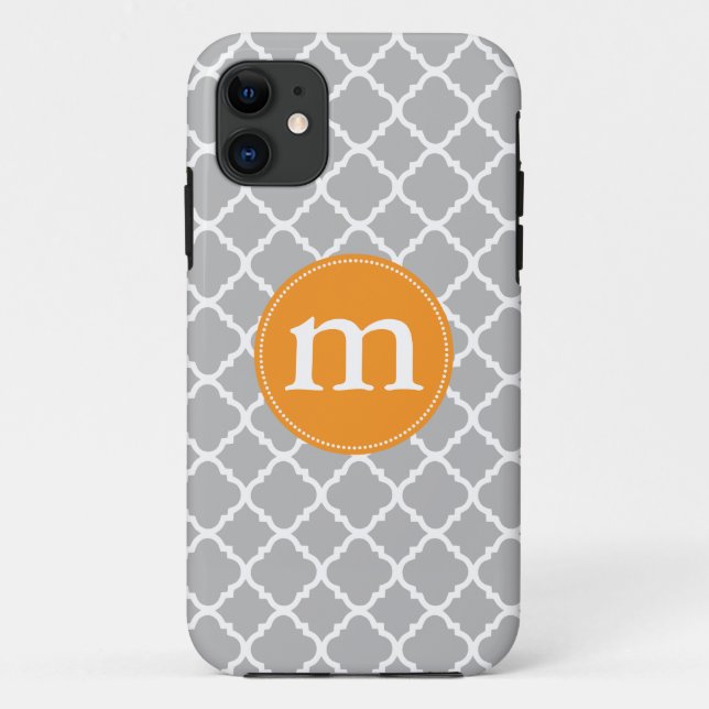 Elegant Grey Moroccan Quatrefoil Personalized Case-Mate iPhone Case (Back)