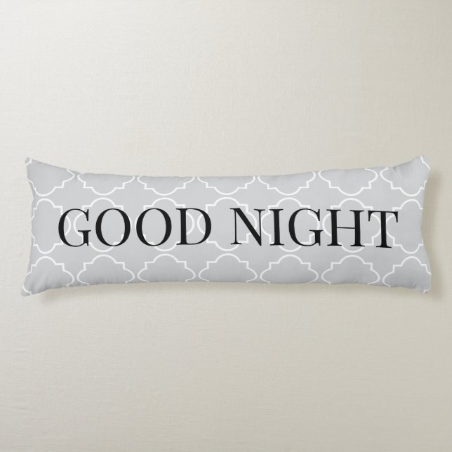 Elegant grey morrocan quatrefoil trellis body pillow (Front)