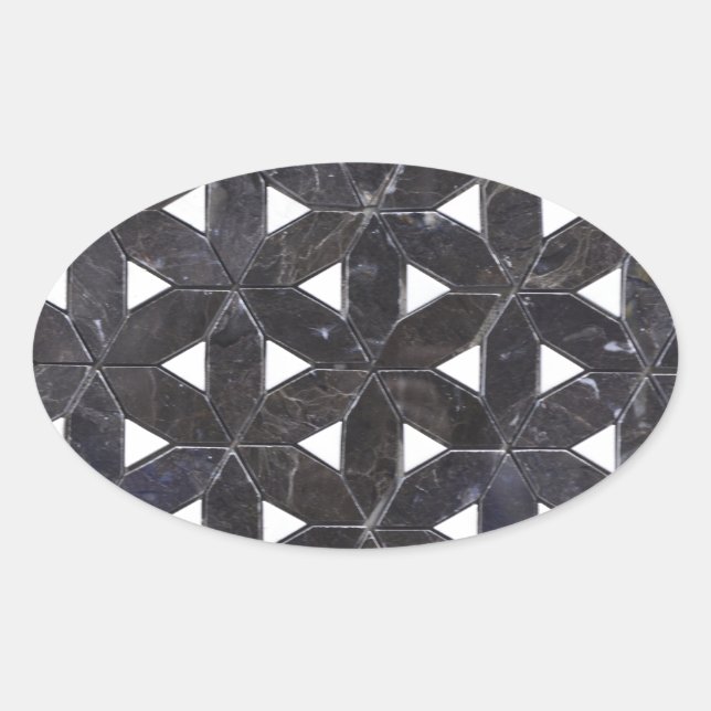 elegant Grey Mosaic flower of life Tile pattern Oval Sticker (Front)