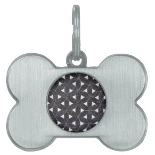 elegant Grey Mosaic flower of life Tile pattern Pet Tag