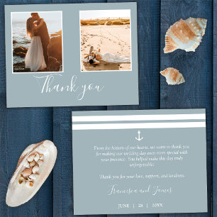 Elegant Grey Nautical Anchor Wedding Photo Thank You Card
