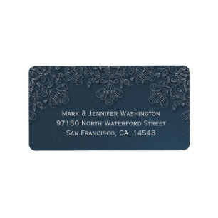 Elegant grey navy floral swirls address label