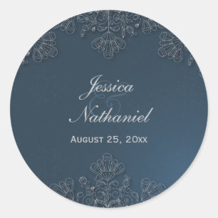 Elegant grey navy floral swirls wedding stickers