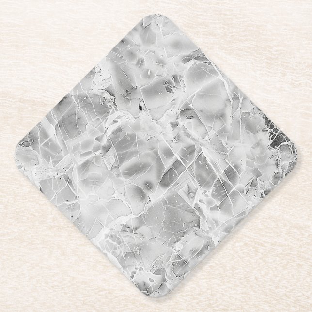 Elegant Grey "Opulent Marble Whirl" Marble Texture Paper Coaster (Front)