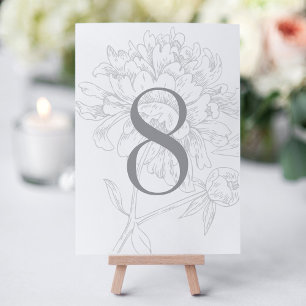 Elegant Grey Peony Floral Table Number Card