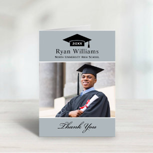 Elegant Grey Personalized Graduation Photo Thank You Card