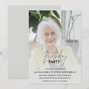 Elegant Grey Photo 89th birthday party Invitation