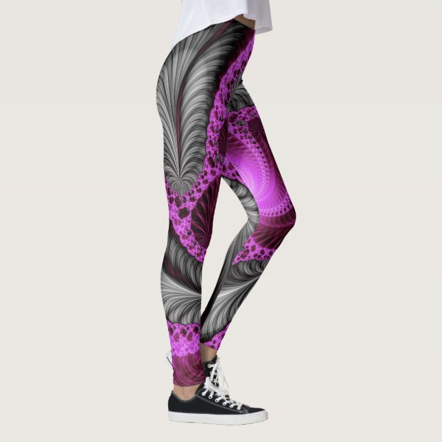 elegant grey pink flower fractal artwork design leggings (Right)