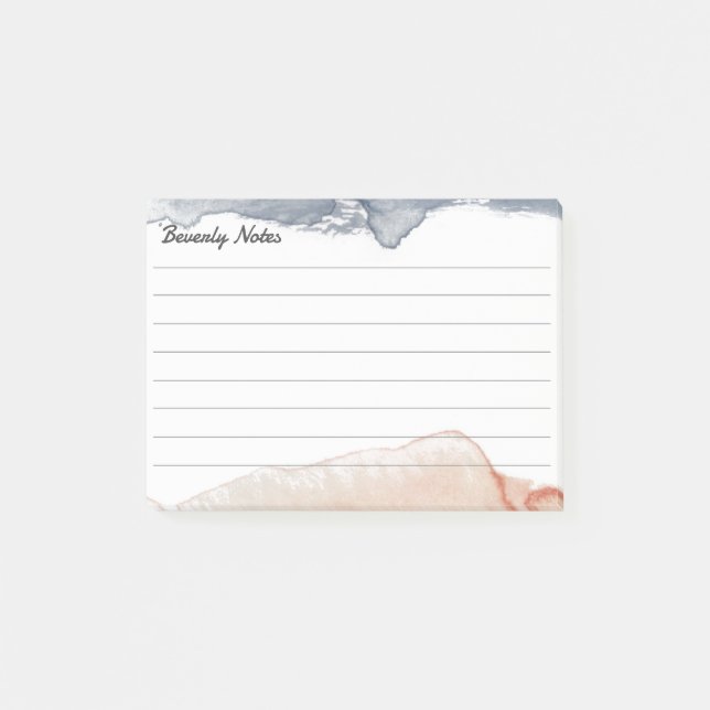 Elegant Grey & Pink Personalized Lined Water Colou Post-it Notes (Front)