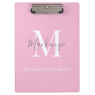 Elegant Grey Pink Personalized Monogram Name  Clipboard